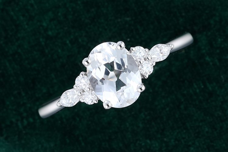 Oval Cut White Sapphire Classic Cluster Engagement Ring