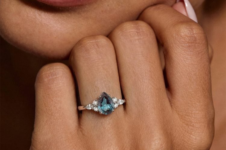 Pear Alexandrite & Moissanite Classic Side Stone Engagement Ring (1)
