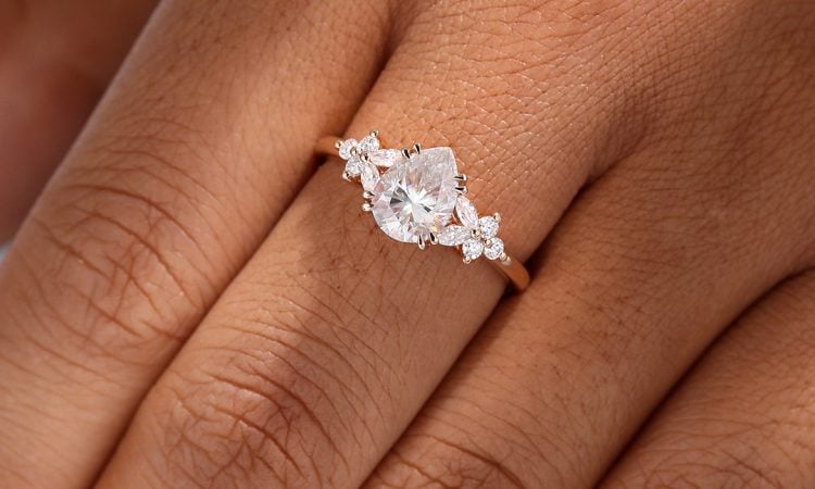 Pear Cut Moissanite Blossom Engagement Ring with Double Claws