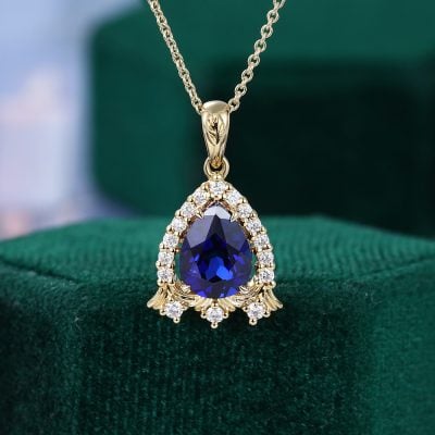 Pear Cut Sapphire Bluebell Pendant Necklace For Women September Birthday Gifts For Her