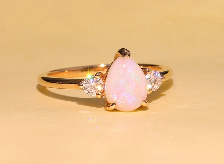Pear Shaped Opal Engagement Ring Three Stone Ring Pear Shaped Opal Engagement Ring Three Stone Ring