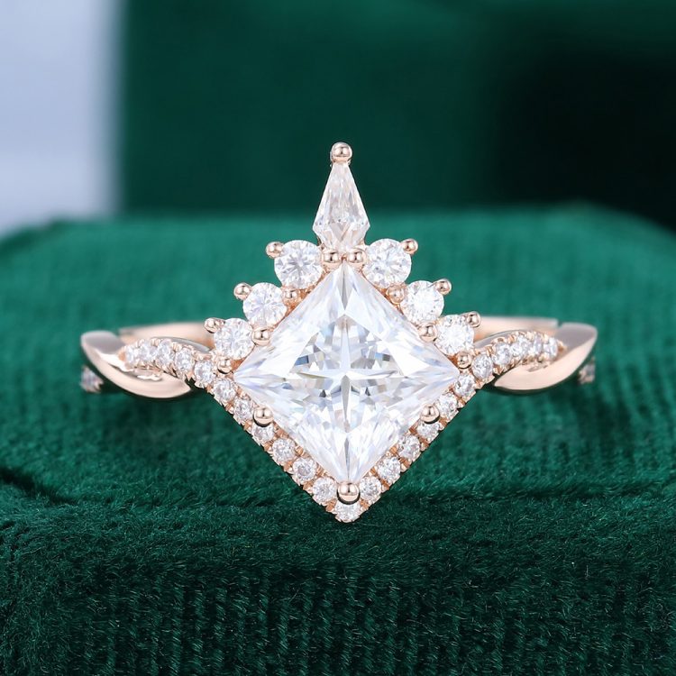 Princess Cut Moissanite Crossover Shank Engagement Ring