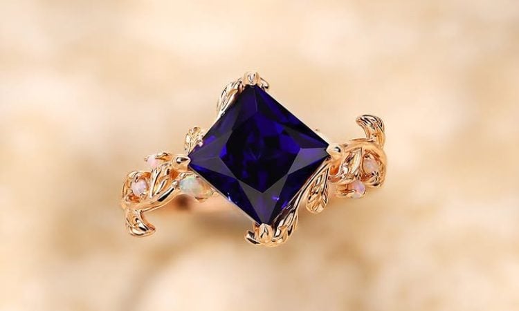 Princess cut Lab Sapphire engagement ring
