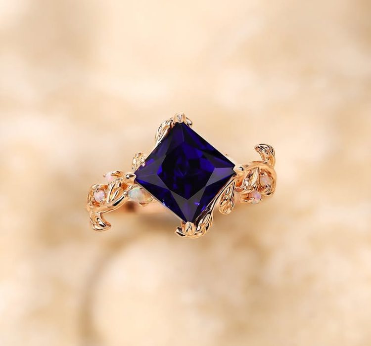 Princess cut Lab Sapphire engagement ring