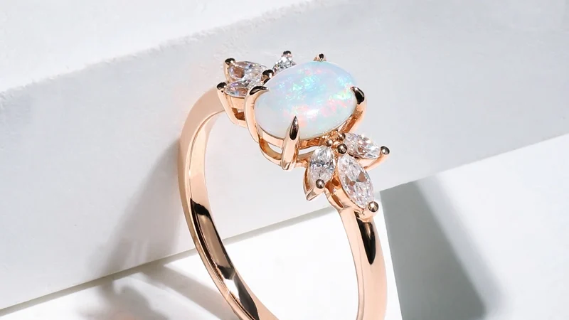 Rose Gold Oval Cut Opal Cluster Ring