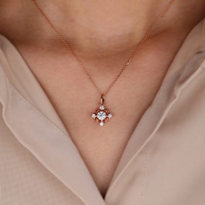 Snowflake Round Cut Moissanite Filigree Pendant Necklace