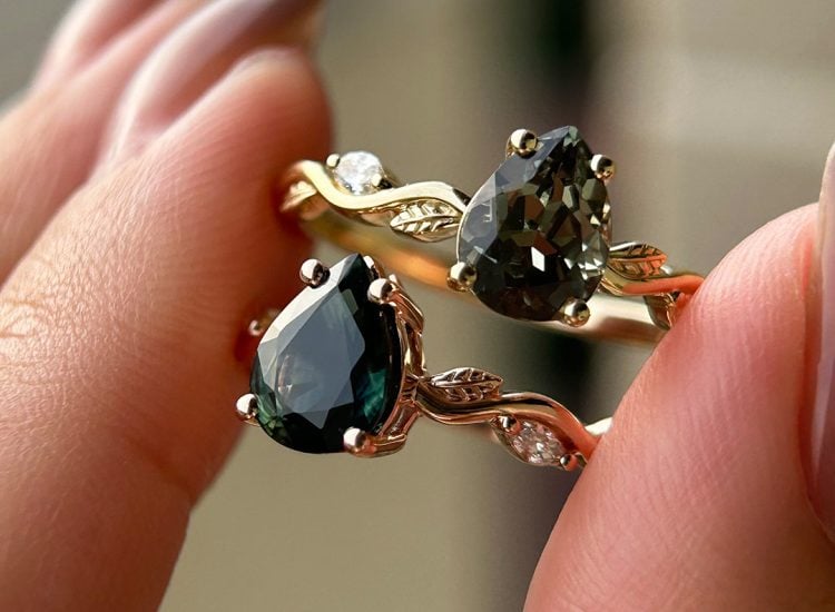 Teal sapphire and green sapphire