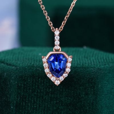Lab Sapphire Bezel Anniversary Pendant Necklace