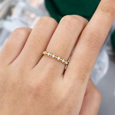Yellow Gold Round Cut Moissanite Wedding Band-5