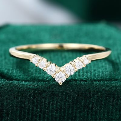 Yellow Gold Unique Moissanite Dimond Curved Wedding Band