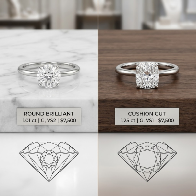 A Cushion Diamond Often Costs Less than a Round One