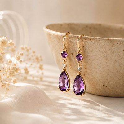 Amethyst Birthstone Dangle Earrings