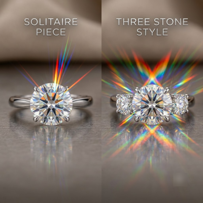 Brilliance of Solitaire vs 3 Stone Moissanite Rings