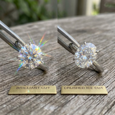 Brilliant vs Crushed Ice Moissanite Ring Light Reflection Comparison