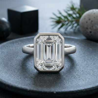 Combine Emerald Cut and Bezel Setting for 4ct Moissanite Piece