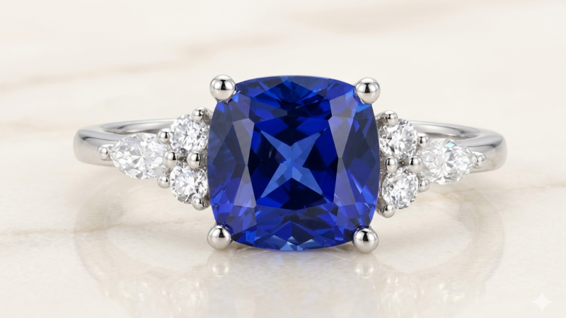 cushion cut blue sapphire engagement ring