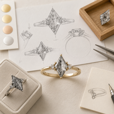 Design Your Own Salt and Pepper Kite Diamond Engagement Ring