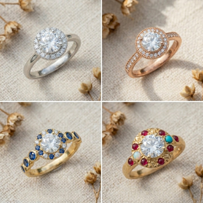 Different Accent Stones for Moissanite Halo Rings