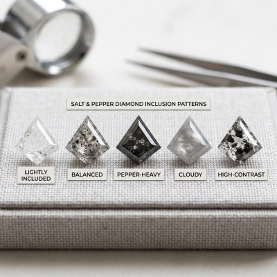 Different Patterns of Kite Cut Salt and Pepper Diamonds