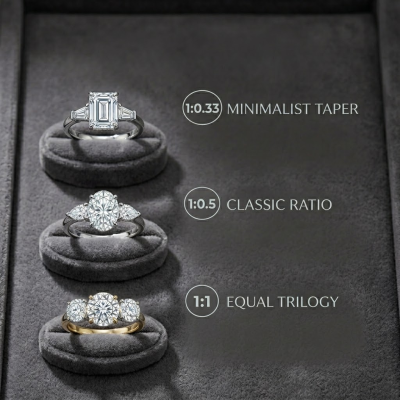 Different Proportions for Three Stone Moissanite Ring
