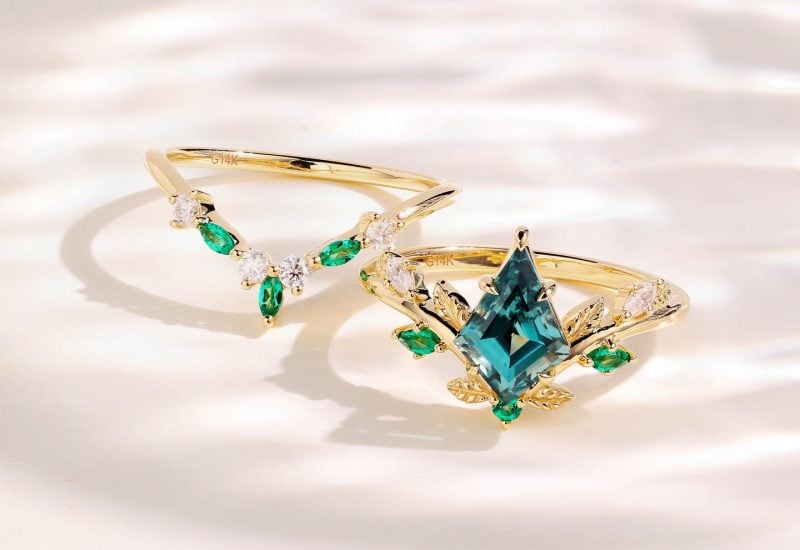 green sapphire ring set