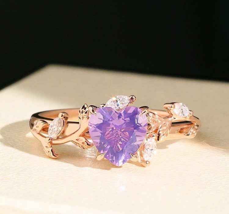 Heart shaped amethyst ring February Birthstone