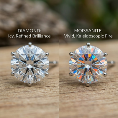 Moissanite and Diamond Studs' Sparkle Effects