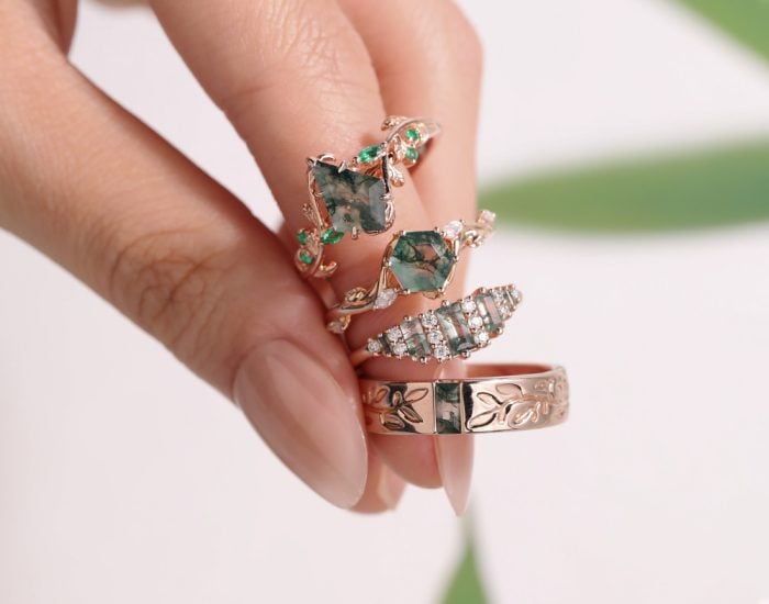 moss agate promise rings