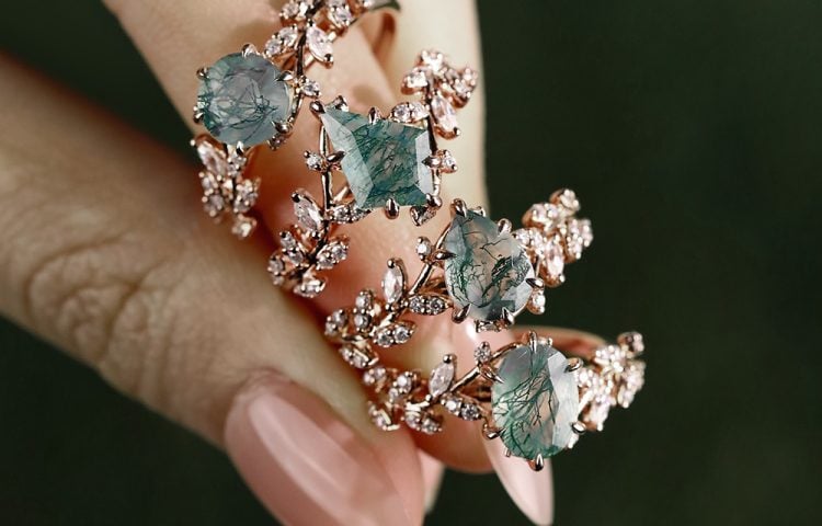 moss agate promise rings