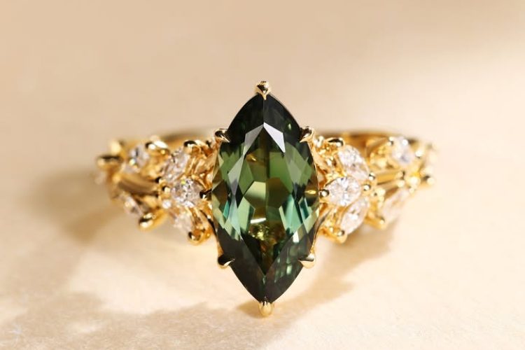 nature inspired green sapphire ring
