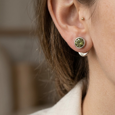 Olive Green Moissanite Flat Back Stud Earrings