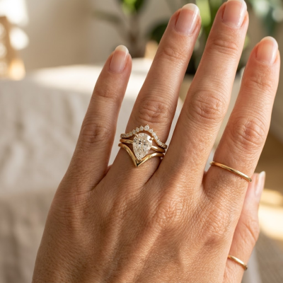 Pairing a Point-down Pear Ring with a Wedding Band
