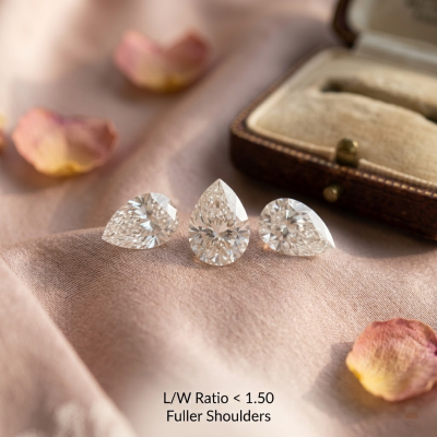 Pear Ratio Under 1.5 Creates a Rounder Stone Shoulder