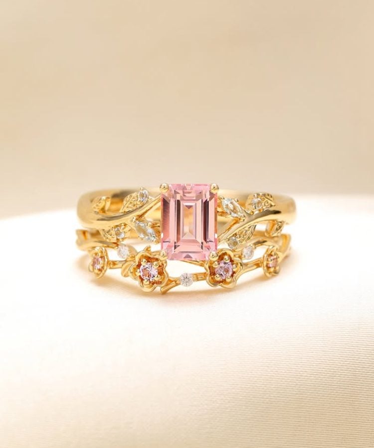 pink gemstone ring set