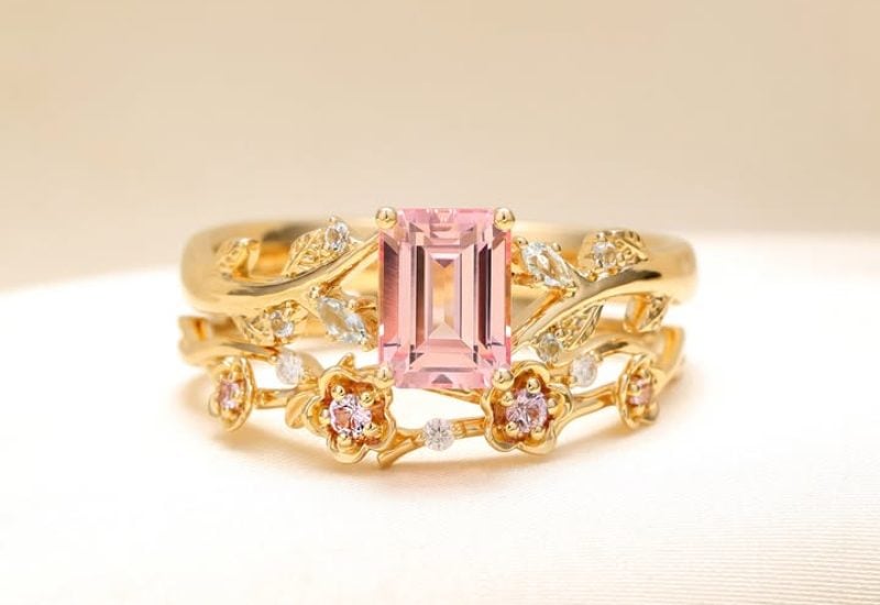 pink gemstone ring set