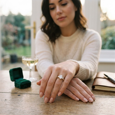 Romantic Symbolism of Oval Cut Moissanite Flourish Engagement Ring with 3 Stones