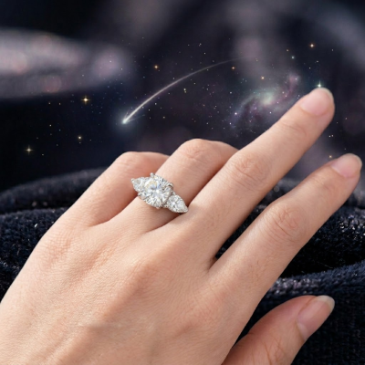 Round Cut Three Stone Moissanite Engagement with Deeper Meaning