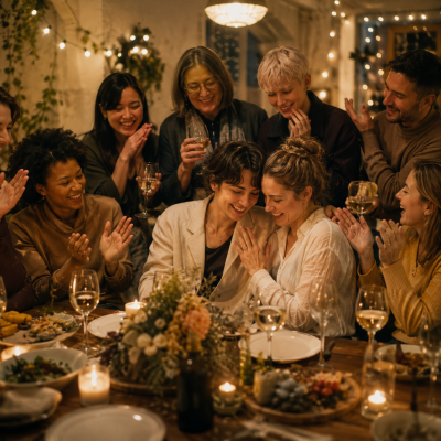 Same-Sex Couples Celebrating Engagement Party