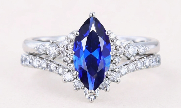 marquise cut sapphire bridal ring set