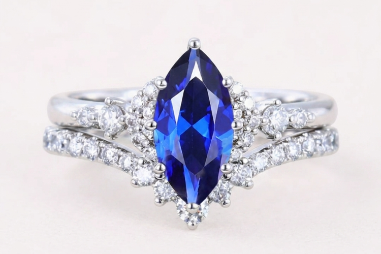 marquise cut sapphire bridal ring set