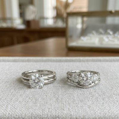 Stacking Solitaire and 3 Stone Moissanite Rings with Wedding Bands