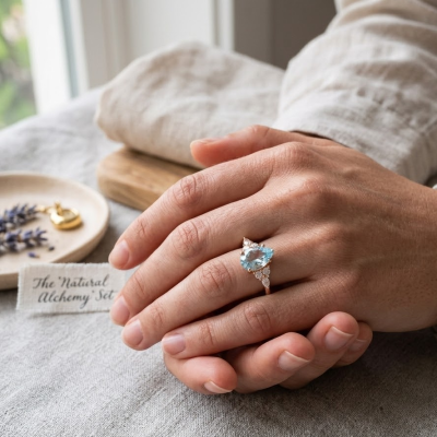The Beauty of Gold Rose Pear Shaped Aquamarine Engagement Ring