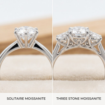 The Different Settings Between 3 Stone and Solitaire Moissanite Rings