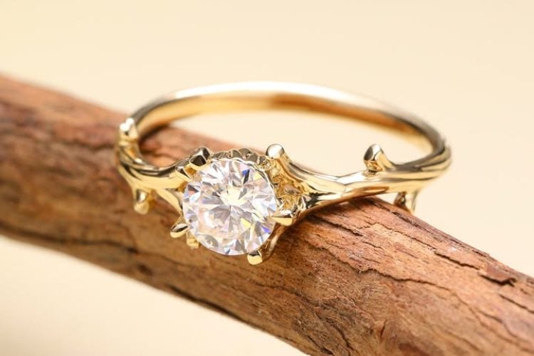 twig-inspired moissanite ring