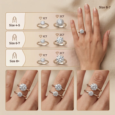 Visual Effects of 1ct vs 2ct Moissanite Rings on Hand