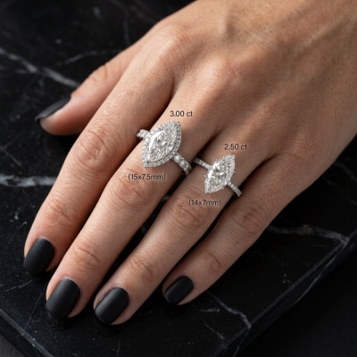 What a 2.5 ct and a 3 ct Marquise Diamond Look Like